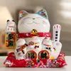 Estatueta de gato da sorte em cerâmica estilo japonês, mão acenando elétrica, tamanho grande, adequada para inaugurações de lojas, caixas registradoras, balcões de recepção, decoração de casa e como presente