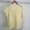 Blusa Feminina de Tricô de Linho Ice Ripped Vazada de Manga Curta para Verão, Camada Fina Solta Emagrecedora, Top com Decote V
