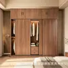 Nuevo armario con puertas correderas de color nogal para uso doméstico en el dormitorio, armario de almacenamiento combinado de gran capacidad con armario superior