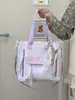 Bolso de Tela Rayada Estilo Suave con Accesorios de Lazo de Encaje, Bolso de Hombro de Gran Capacidad para Campus
