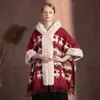 Chal tipo capa de invierno para mujer con forro polar, lana sintética gruesa, pelo sintético blanco, copo de nieve navideño, abrigo con ambiente de Año Nuevo