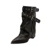 Botas de estilo retrô, que aumentam a altura, com salto grosso, de fivela, bico fino, de cano médio para mulheres, nova coleção outono 2026, efeito emagrecedor, botins, botas de montaria