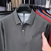 Camisa Polo Tommy Original de Manga Larga para Hombre Primavera y Otoño Cuello Solapa Algodón Puro Camiseta Marca Elegante Top Bordado para Hombre de Mediana Edad
