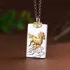 Rei Veado Dourado Prata Pura 999 Nuvem Auspiciosa Pingente de Prata Banhado a Ouro Ano do Cavalo do Zodíaco Pingente Estilo Chinês Novo Unissex Pingente do Ano de Nascimento