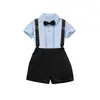 Traje de Camisa con Pajarita Plisada para Niños, Shorts Negros, Verano, Bebé Gentleman, Ropa Formal, Regalo de Primer Cumpleaños, Vestido