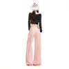 Pantalones largos de pierna recta para mujer, estilo americano, fluidos, hasta el suelo, de lyocell, color rosa claro, pantalones largos blancos extendidos rosa claro