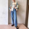 Camisa cárdigan de manga larga con estampado de algodón y lino de otoño 2023 nueva europea y americana de Amazon para mujer