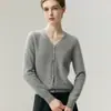 Cardigã de gola V 100% cashmere puro para mulheres, design simples de abotoamento único, macio e confortável, corte solto, suéter de tricô de manga longa para o dia a dia