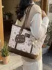 Bolsa Tote Feminina de Design de Nicho Transfronteiriço, Bolsa de Mão Fofa de Grande Capacidade, Bolsa de Ombro Estampada com Desenho para Estudantes e Commuters