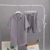 Novo Conjunto de Roupa de Casa Masculina Camisa de Manga Curta Verão Solta Casual Algodão e Linho Cardigan Camisa