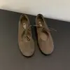 2026 Nuevo Estilo Zapatos de Ballet de Encaje de Cuero Genuino con Lazo Suela Suave Versátiles Zapatos de Tacón Bajo Zapatos Mary Jane para Mujer