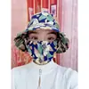 Sombrero con Máscara Protectora Solar Nuevo Primavera 2026 con Cubierta Facial Integrada, Sombrilla de Ciclismo al Aire Libre Estampada a Prueba de Viento, Transpirable, Sombrero para Recoger Té