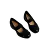 Zapatos de ballet funcionales de cuero estilo francés para mujer con plataforma interna, zapatos Mary Jane con lazo, punta redonda, correa elástica, zapatos casuales de un solo color