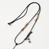 Cordón de collar con hebilla de cuero de estilo étnico chino retro, cordón de cuero encerado, simple y versátil, cordón para colgar unisex, cordón colgante ajustable