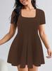 Vestido Corto Sexy de Escote Bajo Transfronterizo Europeo y Americano 2025 para Mujer, Vestido Corto Adelgazante que Ceñe la Cintura con Pantalones Cortos Anti-Exposición Conjunto de Dos Piezas