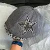 Chapéu de Boina Estrela Estampa de Leopardo Retro Feminino Novo Estilo Outono Início Moda Versátil Emagrecimento Facial Chapéu de Boina Chapéu de Boina de Jovem Quente