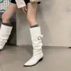 Hebilla de cinturón estilo idol, casual y chic, botas largas de tacón grueso, punta fina, pierna ancha para mujer, talla 41, colección invierno 2026