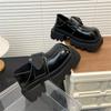Jinbu Kangchun Praça Nova Cabeça Salto Grosso Camada Única Sapatos Velcro Moda Sola Grossa Aumento de Altura Pequenos Sapatos de Couro Feminino Pequeno Loafer