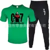 Moda de Comércio Exterior Camiseta Masculina de Manga Curta Calça Terno Casual Gola Redonda Cor Lisa Estampa de Letras Roupa Esportiva Casual