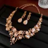 Conjunto de brincos e colar com franja em forma de gota d'água cravejado de diamantes, corrente para clavícula exagerada atmosférica europeia e americana, joias de luxo leve de alta qualidade, atacado
