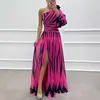 Transfronterizo 2024 Europeo y Americano Primavera y Otoño Nuevo Vestido Estampado de Hombro Descubierto con Abertura INS Ocio Suelto Vestido de Fiesta