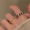 Anillo de Plata de Ley S925 Retro Color Negro Esmaltado Zirconia para Mujer Todo Fósforo Exquisito Anillo Apilable Ajustable