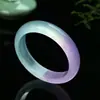 Pulsera de Jade Violeta, Pulsera de Jade de Cuarcita Translúcida, Pulsera de Jade Semi-Morado y Semi-Verde Transparente Hielo, Jade de Cuarcita
