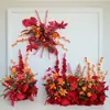 Arreglos de flores artificiales para bodas, arreglos florales para decoración de pasillo, decoraciones de escaparate de compromiso con temática de bosque, arreglos de escena de boda de color rojo rosa