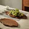 Plato de Postre Creativo con Forma de Hoja de Madera Transfronterizo, Bandeja de Madera para Uso Doméstico, Juego de Té para Sala de Estar, Bandeja para Guardar y Organizar Tetera, Madera Maciza