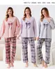 Temporada de calças compridas confortável pele comércio exterior gola redonda pijama feminino outono algodão pode ser usado fora blusa de frio estilo roupas de casa primavera outono manga longa casual