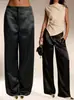 E-commerce Transfronteiriço Roupas Femininas Toque de Luxo Cetim Cor Sólida Calça Wide Leg Caimento Emagrecedor Temperamento para o Trabalho Calça Longa