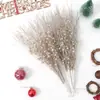 Decoraciones de Navidad 42cm barba de dragón dorada con purpurina tinsel frutas con purpurina tallos palos con cuentas carnaval ramas de bayas doradas con purpurina