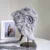 Chapéu de Malha de Pelo de Coelho Moda Quente Estilo Lei Feng para Mulheres, Novo Chapéu Loli Casual Versátil de Inverno, Chapéu à Prova de Frio com Proteção para Orelhas