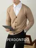 [Lujo 14 Agujas] Suéter de Punto Grueso Suave Anti-Pilling para Hombre, Chaqueta Cardigan Cálida de Otoño e Invierno, Estilo Perezoso