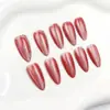Novo Estilo 30 Peças Olho de Gato Vermelho Glitter Linha Moda Branqueador Médio Comprimento Destacável Pontas de Unha Postiça Venda por Atacado