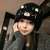 Gorro de Punto de Gato Lindo Nuevo de Invierno Casual Versátil Otoño/Invierno Cálido Protección para Orejas Simple Gorro de Lana