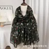 Bufanda Floral Retro Versátil de Estilo Japonés, Bufanda Decorativa Larga de Algodón y Seda Artística y Fresca, Delgada y Elegante