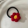 Estilo coreano fofo anel de cabelo de lã com florzinha vermelha broche de recompensa para estudantes grampo de bico de pato de menina japonesa acessórios de cabelo elástico