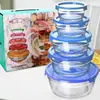 Conjunto de Tigelas de Vidro com Tampa para Venda por Atacado, Recipientes de Armazenamento de Vidro de Alta Temperatura de Grau Alimentício para Armazenamento na Geladeira Doméstica