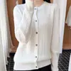 Cárdigan de punto trenzado de cuello redondo para otoño e invierno para mujer, color liso, corte holgado, adelgazante, de manga larga, prenda exterior, top de moda