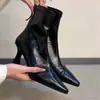 Botas de tornozelo de bico fino com salto alto versão couro bovino salto fino francês botas elásticas versáteis femininas couro macio zíper traseiro couro genuíno botas emagrecedoras