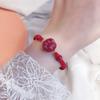 Pulsera de Cuerda Roja Benmingnian Cinabrio Pixiu Hebilla Ping An Pulsera Tejida a Mano Pura para Mujer Pulsera de la Suerte de Flores