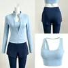 Conjunto deportivo de dos piezas para mujer, secado rápido, cintura alta, control de abdomen, shorts anti-exposición combinados con pantalones largos ajustados para fitness y correr