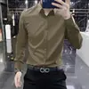 Camisa de Manga Larga Elástica Resistente a las Arrugas, de Angora Rojo de Gama Alta, No Requiere Planchado, Estilo Nuevo de Lujo Ligero, Camisa Casual de Negocios Ajustada