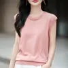 Estilo Novo Primavera e Verão 2026 Colete Tricotado Gola Redonda Algodão Puro para Mulheres Cor Sólida Sem Mangas Pulôver Camisa Base Solta Top