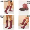 Botas de Caballero de Moda Europeas y Americanas con Punta Redonda, Botas Altas sin Cordones Bordadas, Tacón Grueso, Efecto Alargador de Piernas, Botas de Tacón Medio, Botas Largas para Mujer, Verano