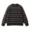 Otoño 2026 Nueva Llegada Retro Americano Multicolor Diseño Jacquard de Ondas Cuello Redondo Casual Unisex Chaqueta de Punto al por Mayor