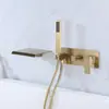 Grifo de bañera Amazon con caño de cascada de alto flujo y cabezal de ducha de mano, grifo de bañera de cascada montado en la pared