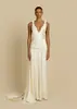 Vestido de Cetim Minimalista de Alta Qualidade Estilo Ins com Decote em V Profundo, Sem Mangas, Cintura Marcada, Pregas Cruzadas e Cauda de Peixe para Mulheres