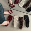 Chanclas de Cuña de Punta Descubierta con Tira Fina y Estampado de Leopardo a la Moda para Mujer 2025 Zapatos de Verano para Uso Exterior Sandalias Francesas